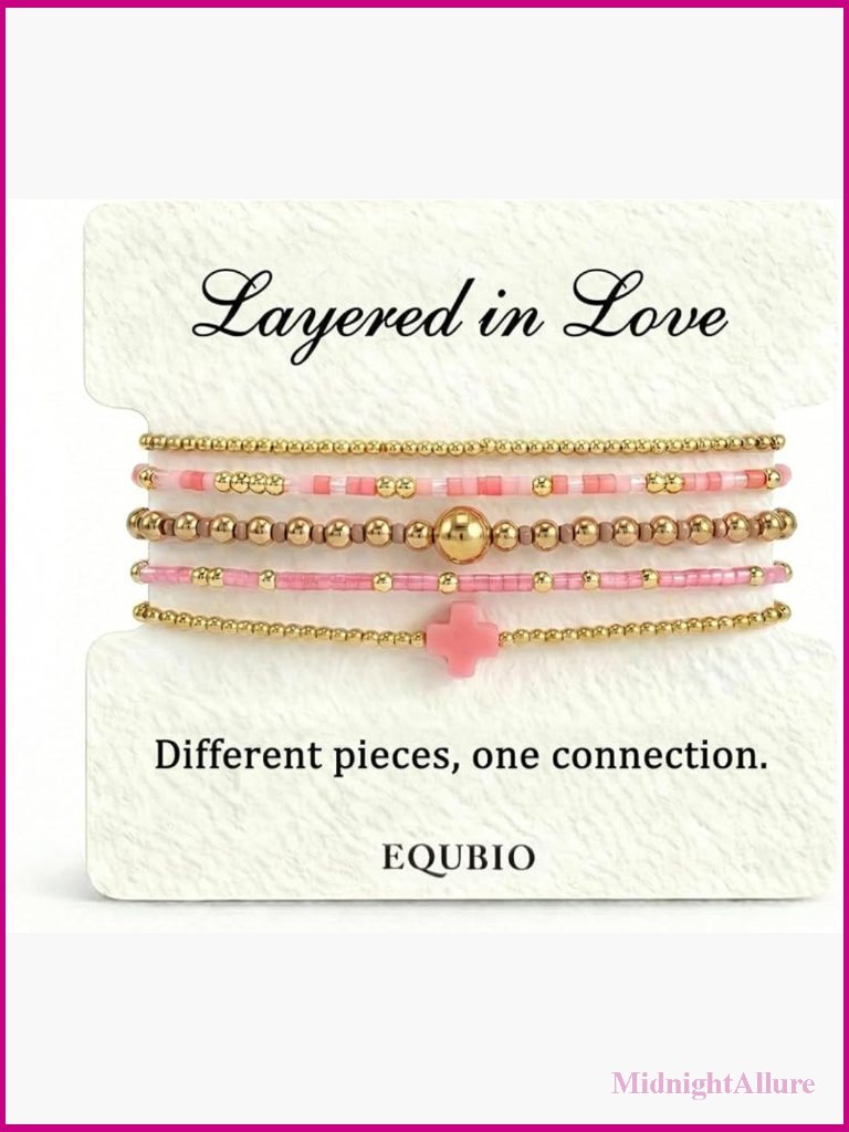 5pcs Dainty Stackable Layered Beaded Cross Bracelet Set